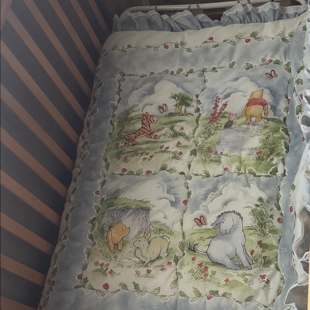 Winnie the Pooh Nursery Comforter in Light Blue and Cream